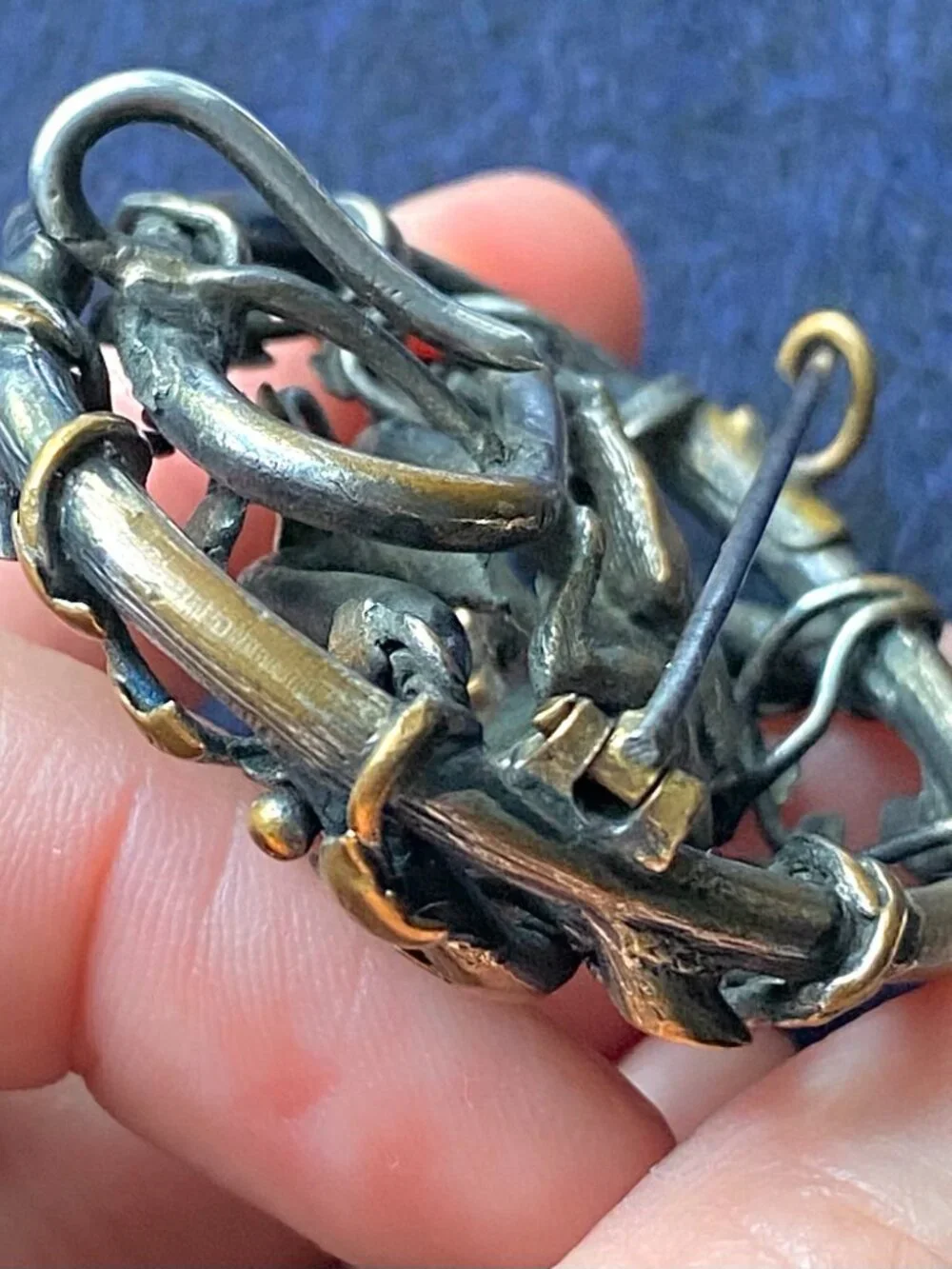 Sculptural Bronze/Copper Brooch with Cougar, Ivy, and Branches